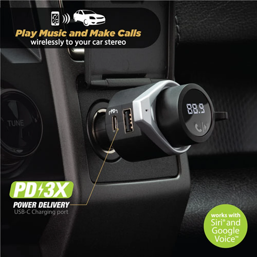 Trousse mains libres pour l'auto BTFreq de Scosche avec émetteur FM Bluetooth/Power Delivery (BTFMPD3SR-SP)