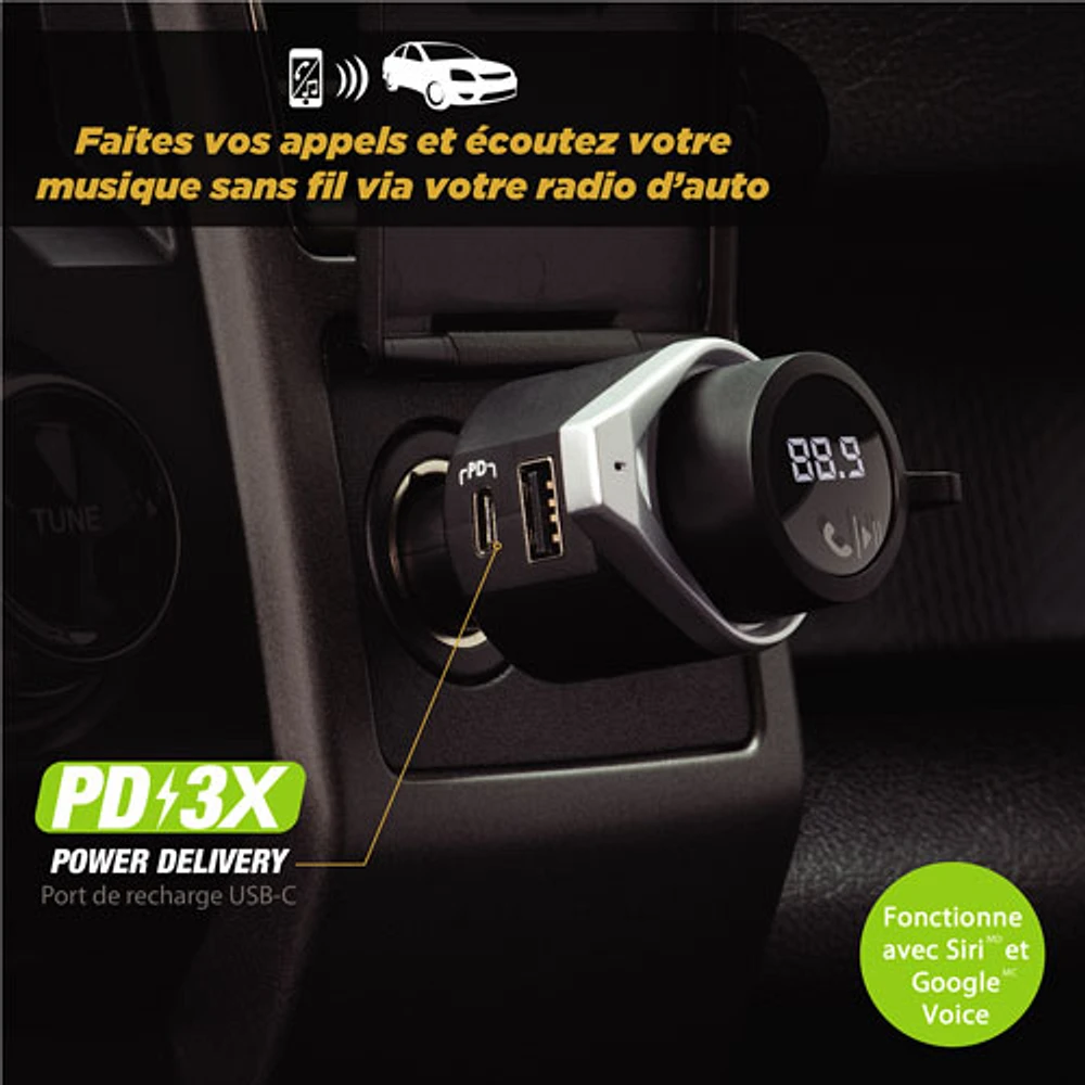 Trousse mains libres pour l'auto BTFreq de Scosche avec émetteur FM Bluetooth/Power Delivery (BTFMPD3SR-SP)