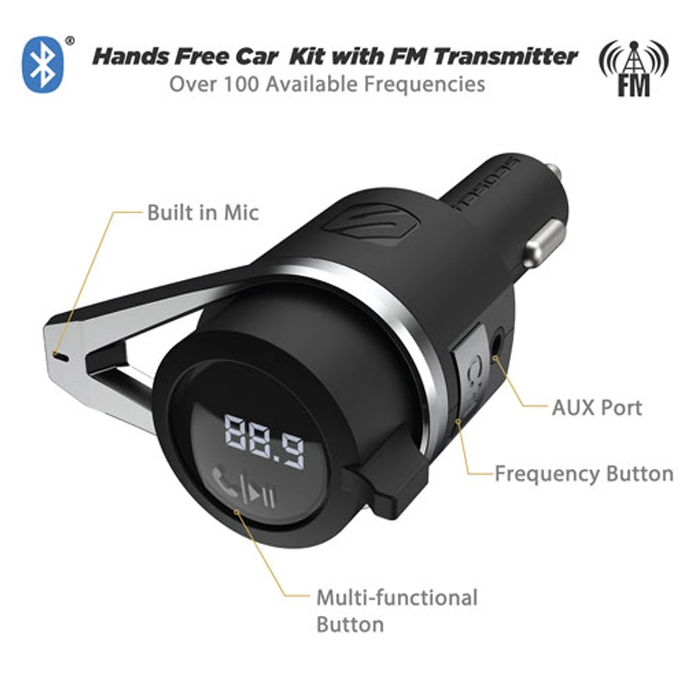 Trousse mains libres pour l'auto BTFreq de Scosche avec émetteur FM Bluetooth/Power Delivery (BTFMPD3SR-SP)