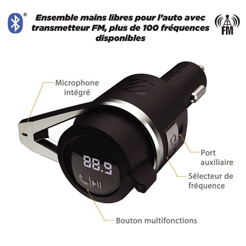 Trousse mains libres pour l'auto BTFreq de Scosche avec émetteur FM Bluetooth/Power Delivery (BTFMPD3SR-SP)