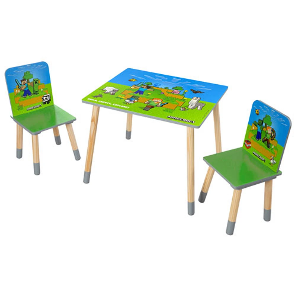 Ensemble 3 pièces avec table et chaises pour enfants Minecraft - Vert/Bleu