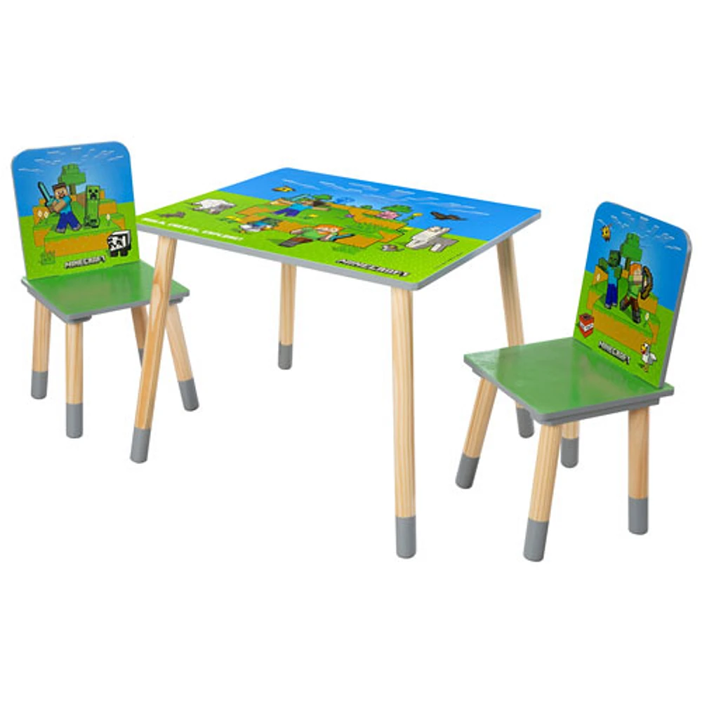 Ensemble 3 pièces avec table et chaises pour enfants Minecraft - Vert/Bleu