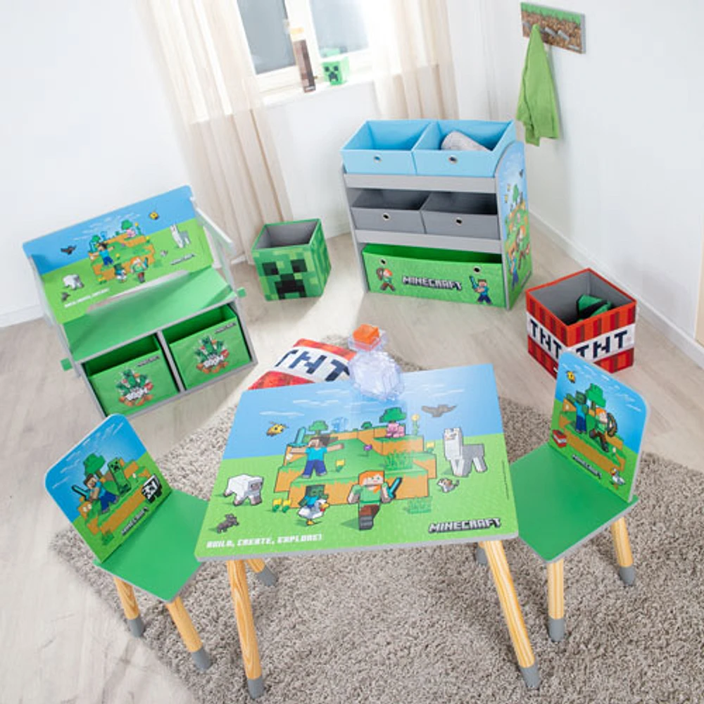 Ensemble 3 pièces avec table et chaises pour enfants Minecraft - Vert/Bleu