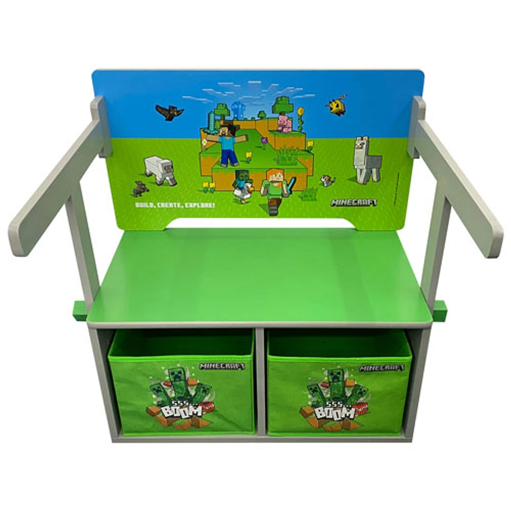 Banc/table repliable Minecraft avec boîtes de rangement - Vert/Bleu/Gris