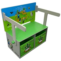 Banc/table repliable Minecraft avec boîtes de rangement - Vert/Bleu/Gris