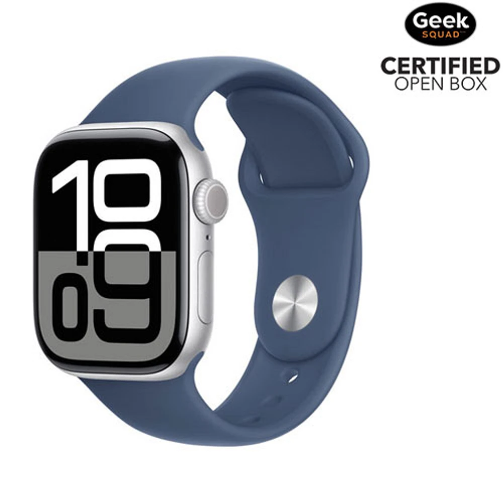 Open Box - Apple Watch Series 10 (GPS + Cellular) 42mm Silver Aluminum Case with Denim Sport Band - S/ M