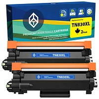 Cartouche d'encre en poudre noire de TToner compatible avec Brother (TT-TN830XL) - Paquet de 2