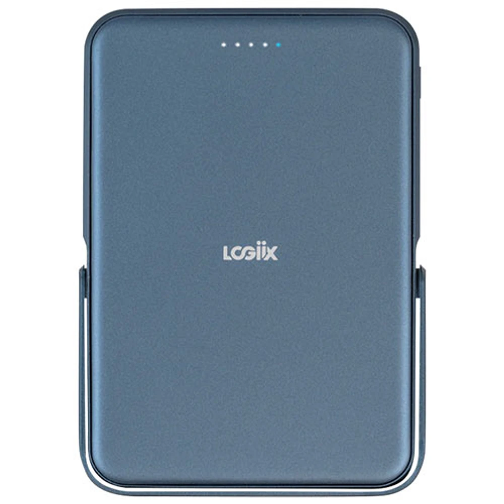 Chargeur portable PD 20 W 5000 mAh Piston Power Stance de LOGiiX avec MagSafe et support - Bleu minuit