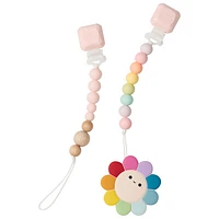 Loulou Lollipop Daisy Soothing Teether with Two Charming Clips - Rainbow