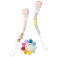 Loulou Lollipop Daisy Soothing Teether with Two Charming Clips - Rainbow