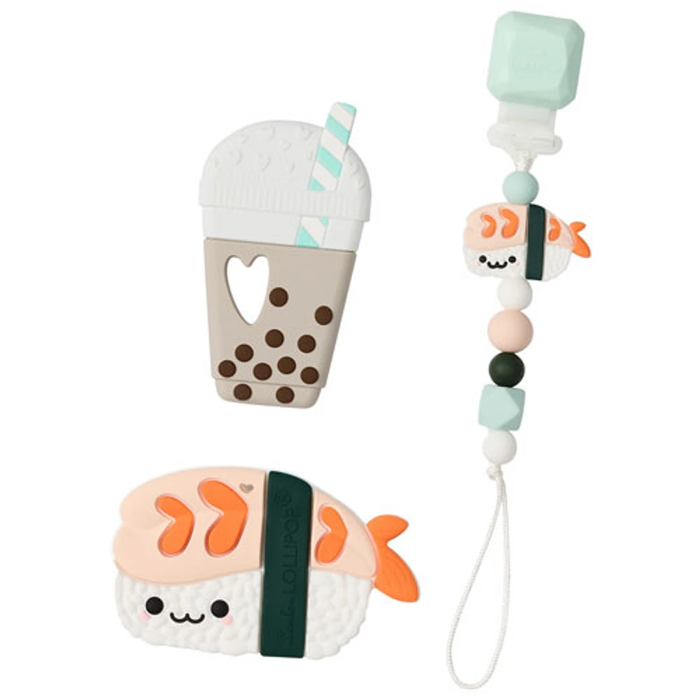 Ensemble de jouets de dentition apaisants en forme de sushi ebi et de thé aux bulles de Loulou Lollipop (PL008)