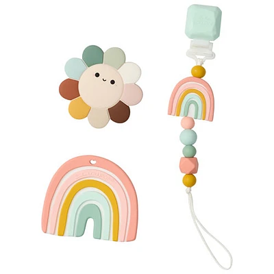 Ensemble de jouets de dentition apaisants en forme de marguerite et d'arc-en-ciel pastel de Loulou Lollipop (PL009)