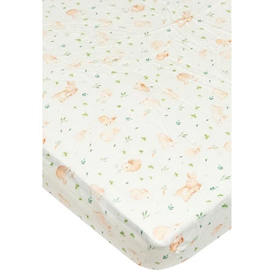 Drap en mousseline pour lit de bébé au thème de lapin et de prairie de Loulou Lollipop