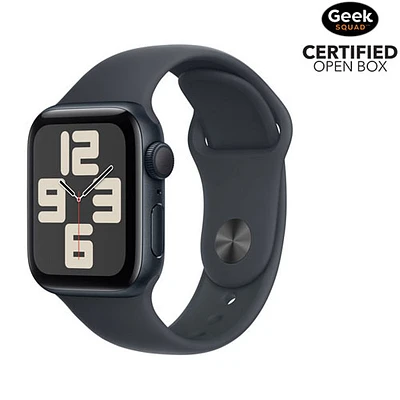 Boîte ouverte - Apple Watch SE (GPS) avec boîtier de 40mm en aluminium Minuit et bracelet sport Minuit - Moyen/Grand