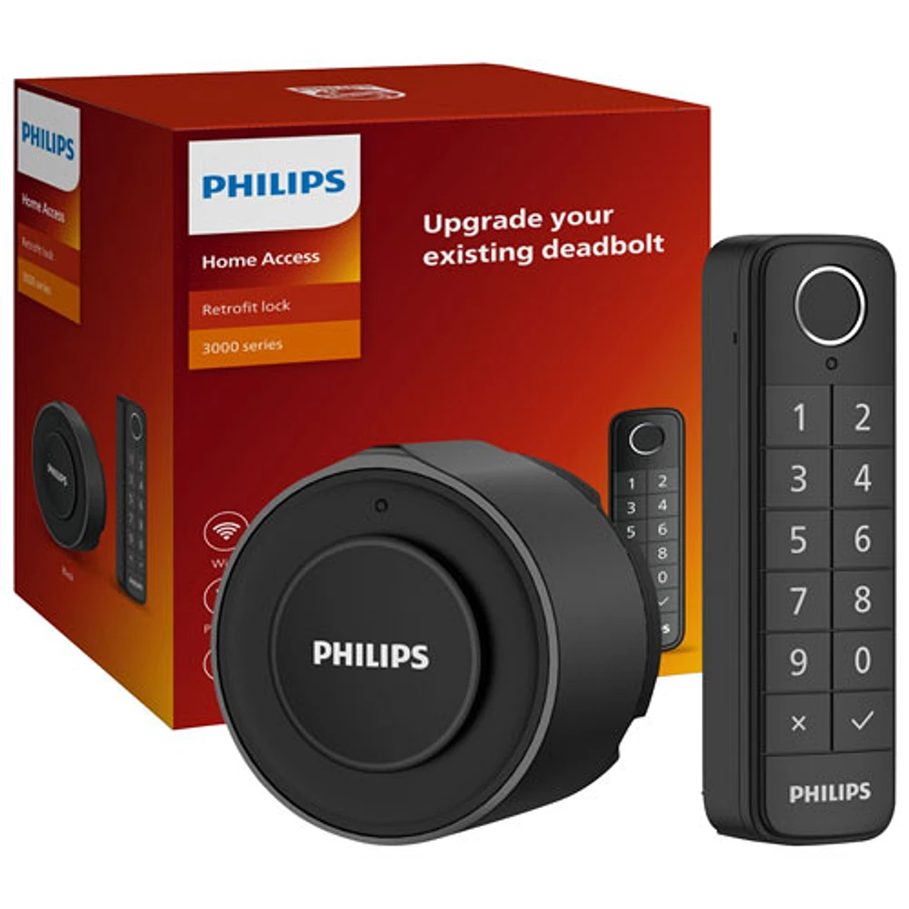 Serrure intelligente Wi-Fi rétrocompatible série 3000 de Philips avec lecteur d'empreintes digitales sans fil - Noir