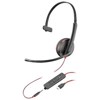 Casque d'écoute avec fil à suppression du bruit Poly Blackwire 3200 de HP - Noir