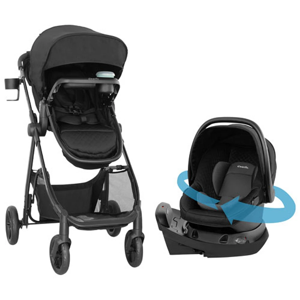 Système de voyage Omni Ultra d'Evenflo avec siège d'auto rotatif pour bébé Revolve180 LiteMax NXT - Caviar noir