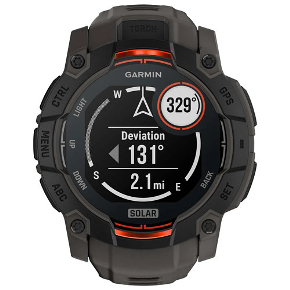 Garmin Instinct 3 Solar 50mm Bluetooth Multisport Smartwatch - Black/Charcoal