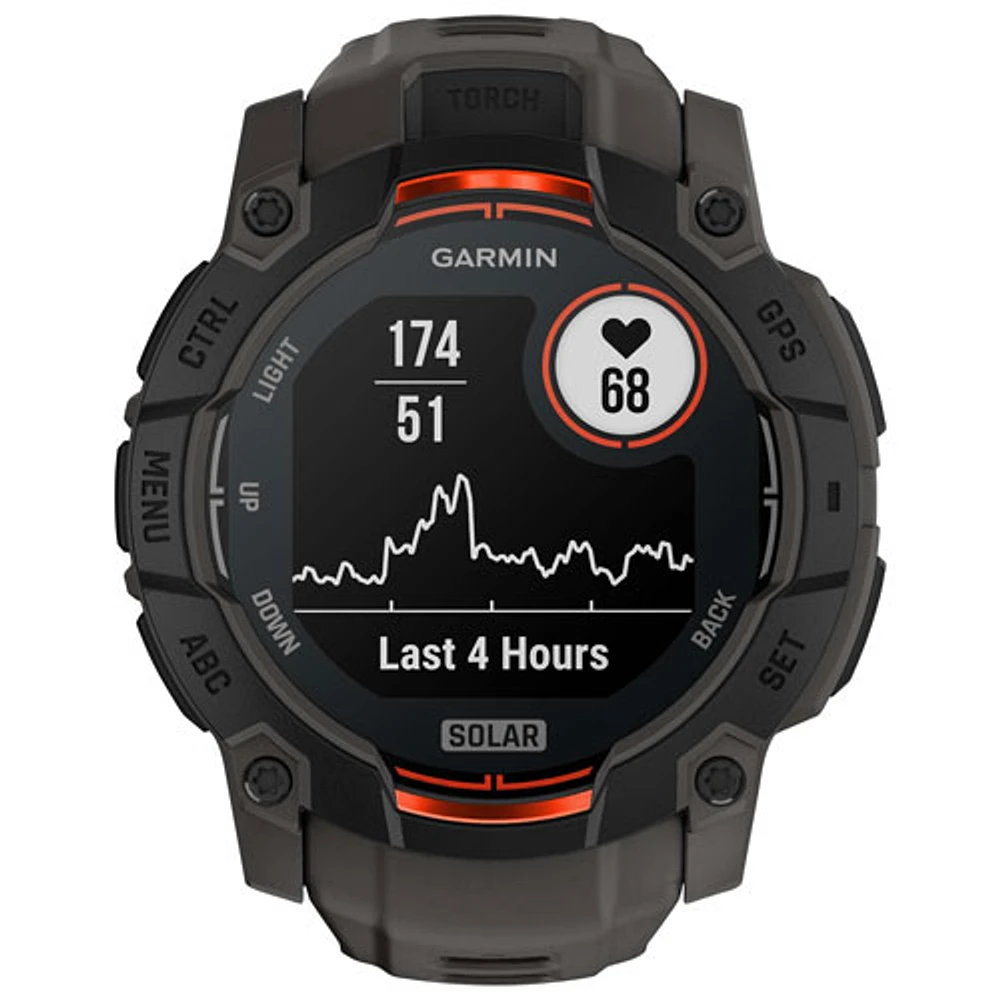 Garmin Instinct 3 Solar 50mm Bluetooth Multisport Smartwatch - Black/Charcoal