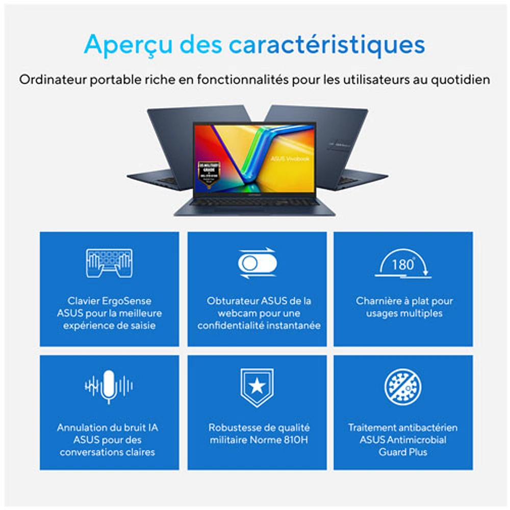 Portable de 17,3 po Vivobook d'ASUS - Bleu calme (Core i5-1334U d'Intel/RAM 16 Go/SSD 1 To/Windows 11 Famille)