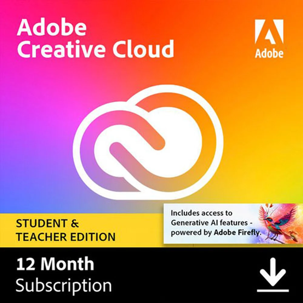 Adobe Creative Cloud Student & Teacher Edition (PC/Mac) - 1 User - 1 Year - Digital Download