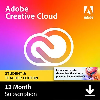 Adobe Creative Cloud Student & Teacher Edition (PC/Mac) - 1 utilisateur - 1 an - Téléchargement numérique