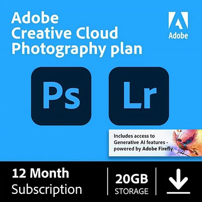 Forfait de 20 Go pour Adobe Creative Cloud Photography (PC/Mac) - 1 utilisateur - 1 an - Téléchargement numérique