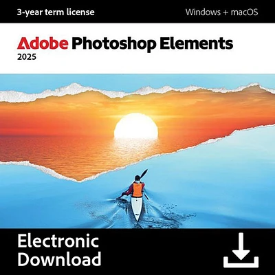 Adobe Photoshop Elements 2025 (PC/Mac) - Abonnement de 3 ans - Téléchargement numérique