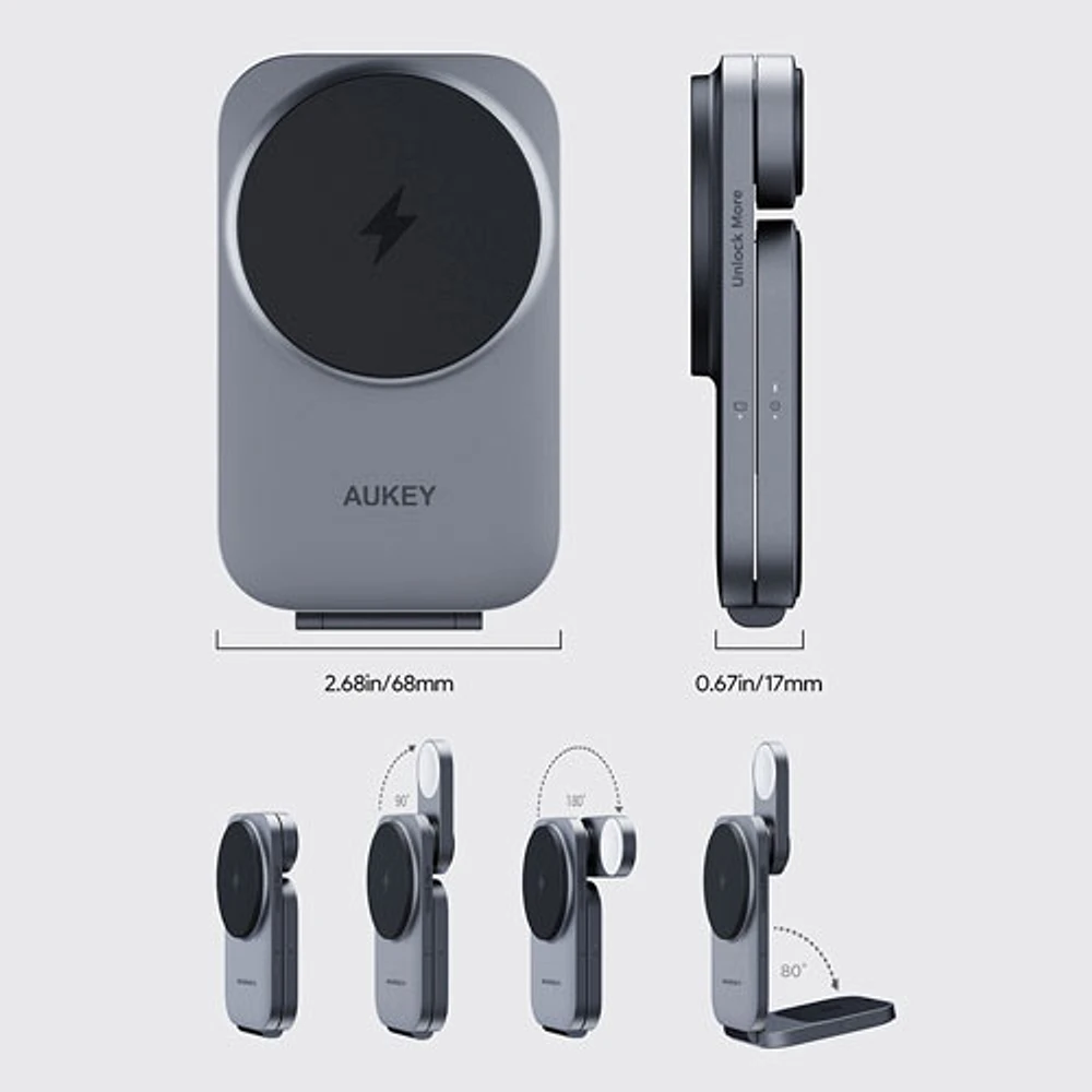 AUKEY MagFusion Z 3-in-1 Qi2 Foldable Magnetic Charging Station - Space Grey