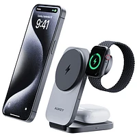 AUKEY MagFusion Z 3-in-1 Qi2 Foldable Magnetic Charging Station - Space Grey