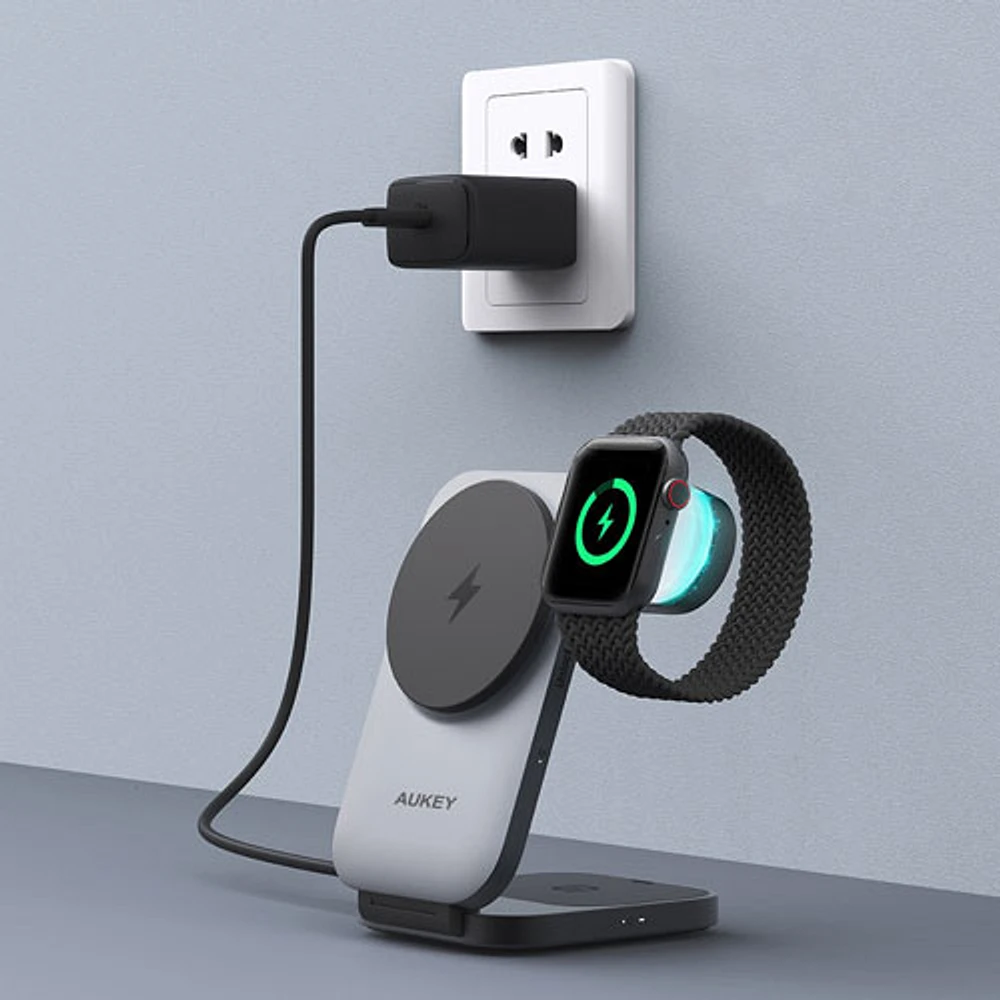 AUKEY MagFusion Z 3-in-1 Qi2 Foldable Magnetic Charging Station - Space Grey