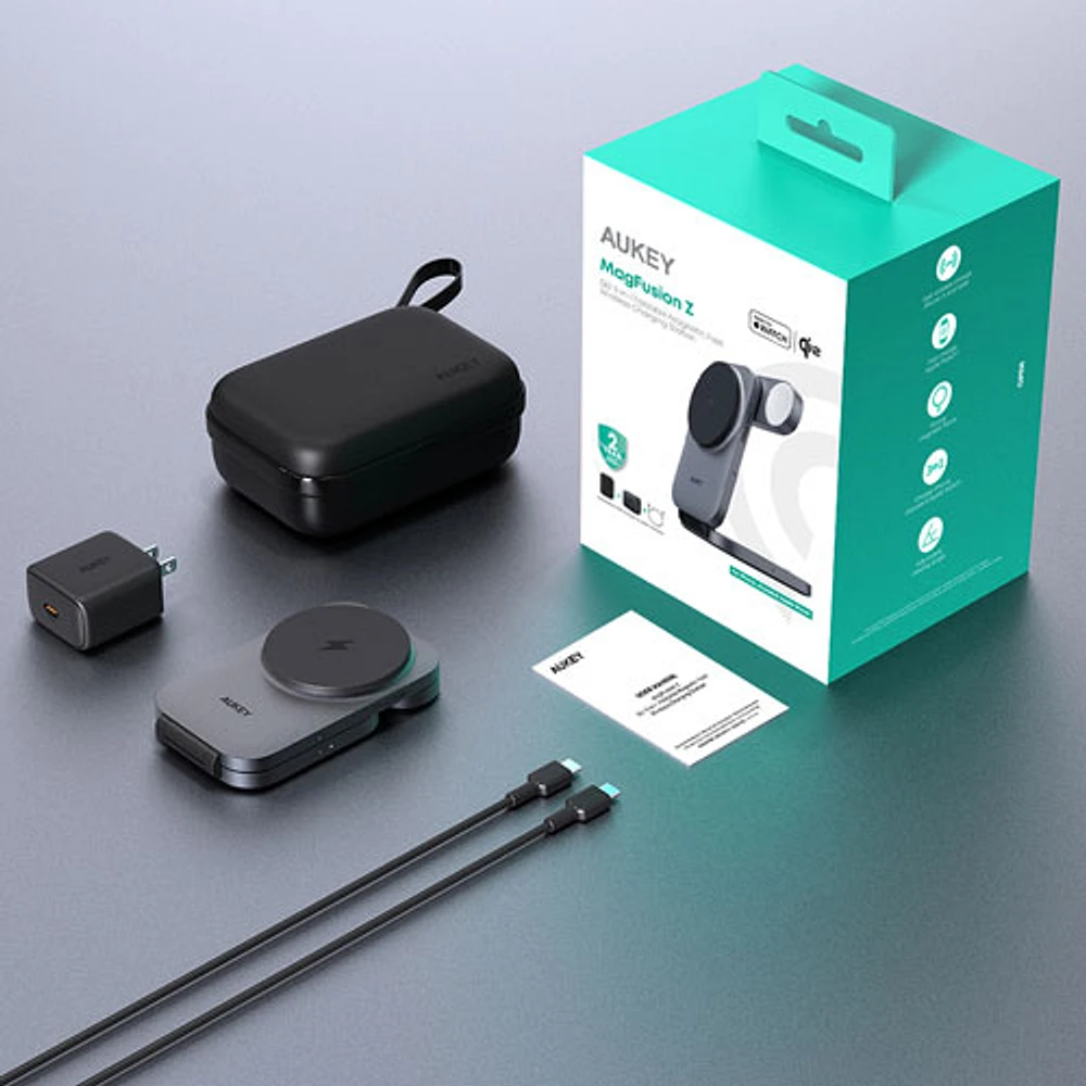 AUKEY MagFusion Z 3-in-1 Qi2 Foldable Magnetic Charging Station - Space Grey