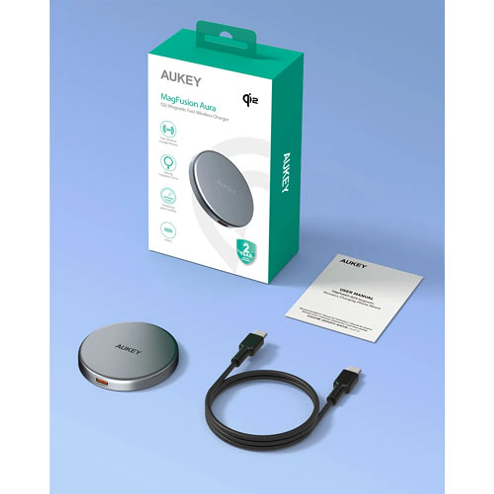 AUKEY MagFusion Aura Qi2 Magnetic 15 W Wireless Charger - Space Grey