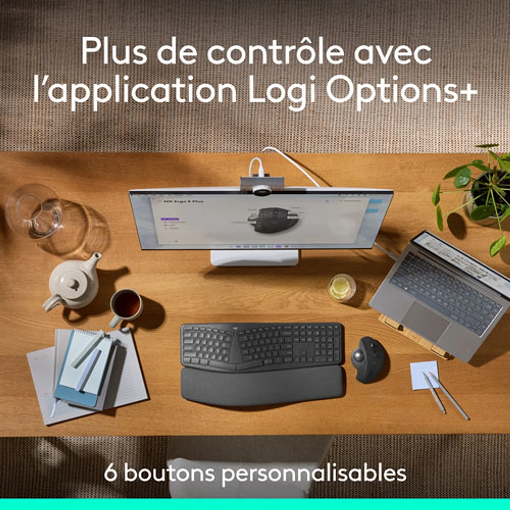 Souris ergonomique sans fil à boule de commande 2048 ppp MX Ergo S Plus Advanced de Logitech - Graphite