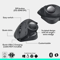 Souris ergonomique sans fil à boule de commande 2048 ppp MX Ergo S Plus Advanced de Logitech - Graphite