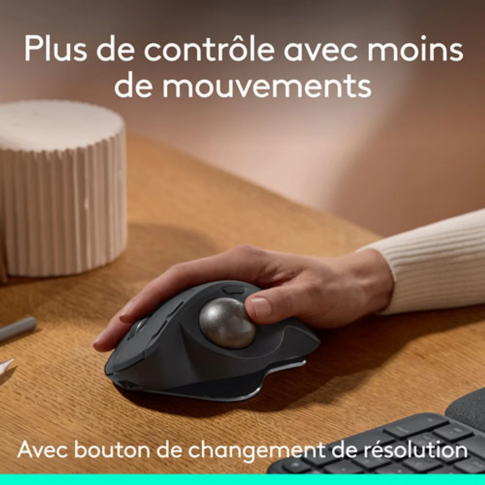 Logitech MX Ergo S Plus Advanced Ergonomic 2048 DPI Wireless Trackball Mouse - Graphite