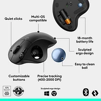 Souris ergonomique sans fil à boule de commande 2000 ppp Ergo M575S de Logitech - Noir