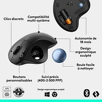 Souris ergonomique sans fil à boule de commande 2000 ppp Ergo M575S de Logitech - Noir