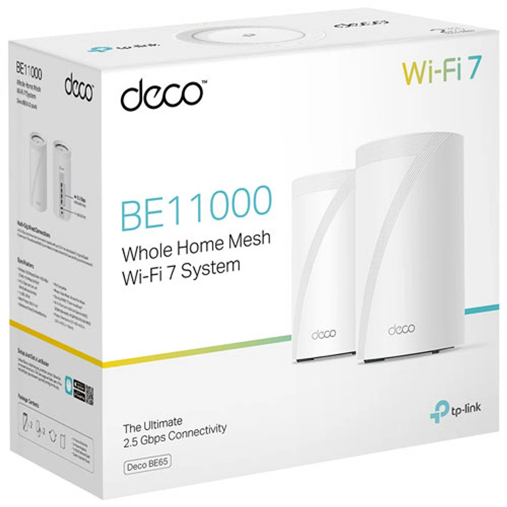 TP-Link Deco BE65 BE11000 Whole Home Mesh Wi-Fi 7 System - 2 Pack