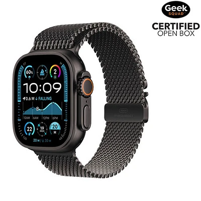 Boîte ouverte - Apple Watch Ultra 2 (GPS + cellulaire) avec boîtier de 49 mm en titane noir et bracelet milanais en titane noir - Petit