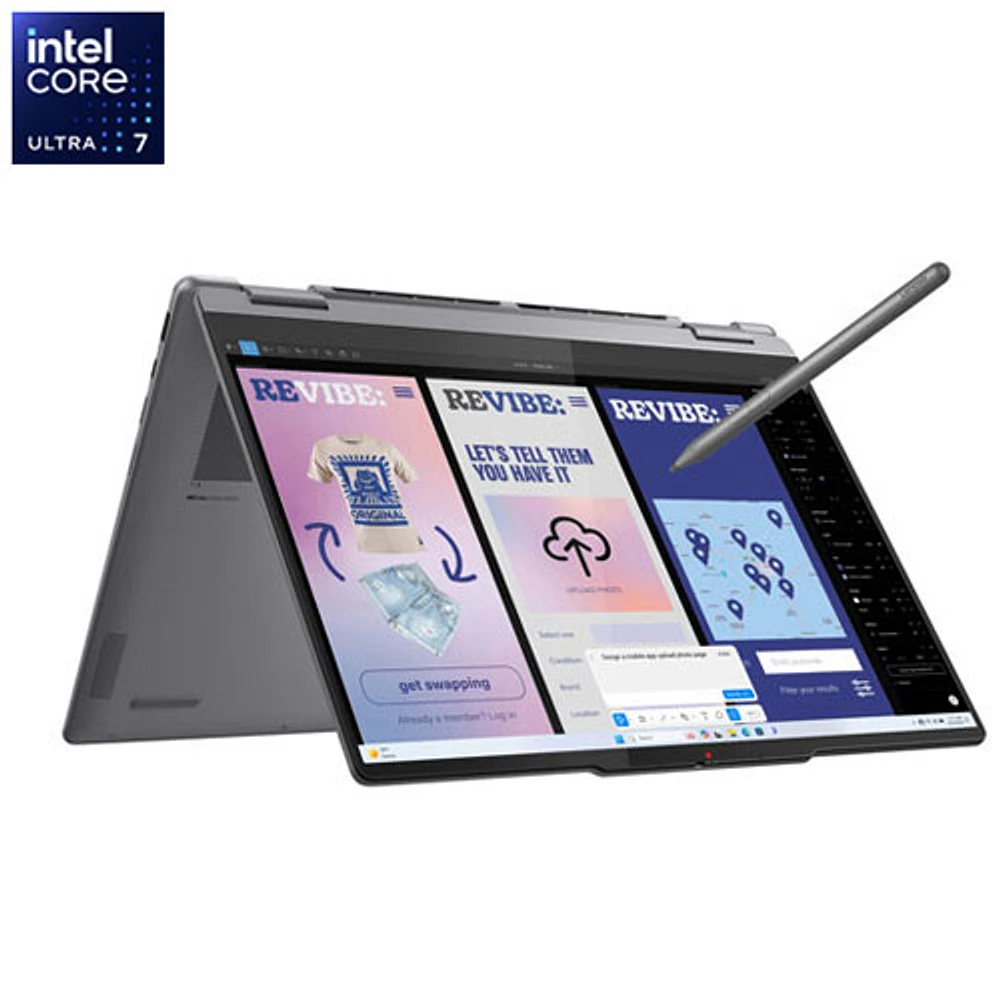Portable 2-en-1 à écran tactile DELO de 14 po Yoga 7i de Lenovo - Gris luna (Core Ultra 7 256V d'Intel/RAM 16 Go/SSD 1 To/Win 11)