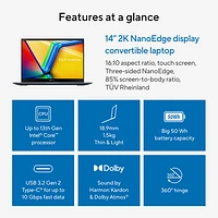 ASUS Vivobook S 14 Flip 14" Touchscreen Business Laptop - Quiet Blue (Intel Ci7-13620H/16GB RAM/1TB SSD)
