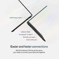 Portable professionnel de 14 po Vivobook S 14 d'ASUS - Noir neutre (Core Ultra 7 d'Intel/RAM 16 Go/SSD 1 To/Windows 11 Famille)