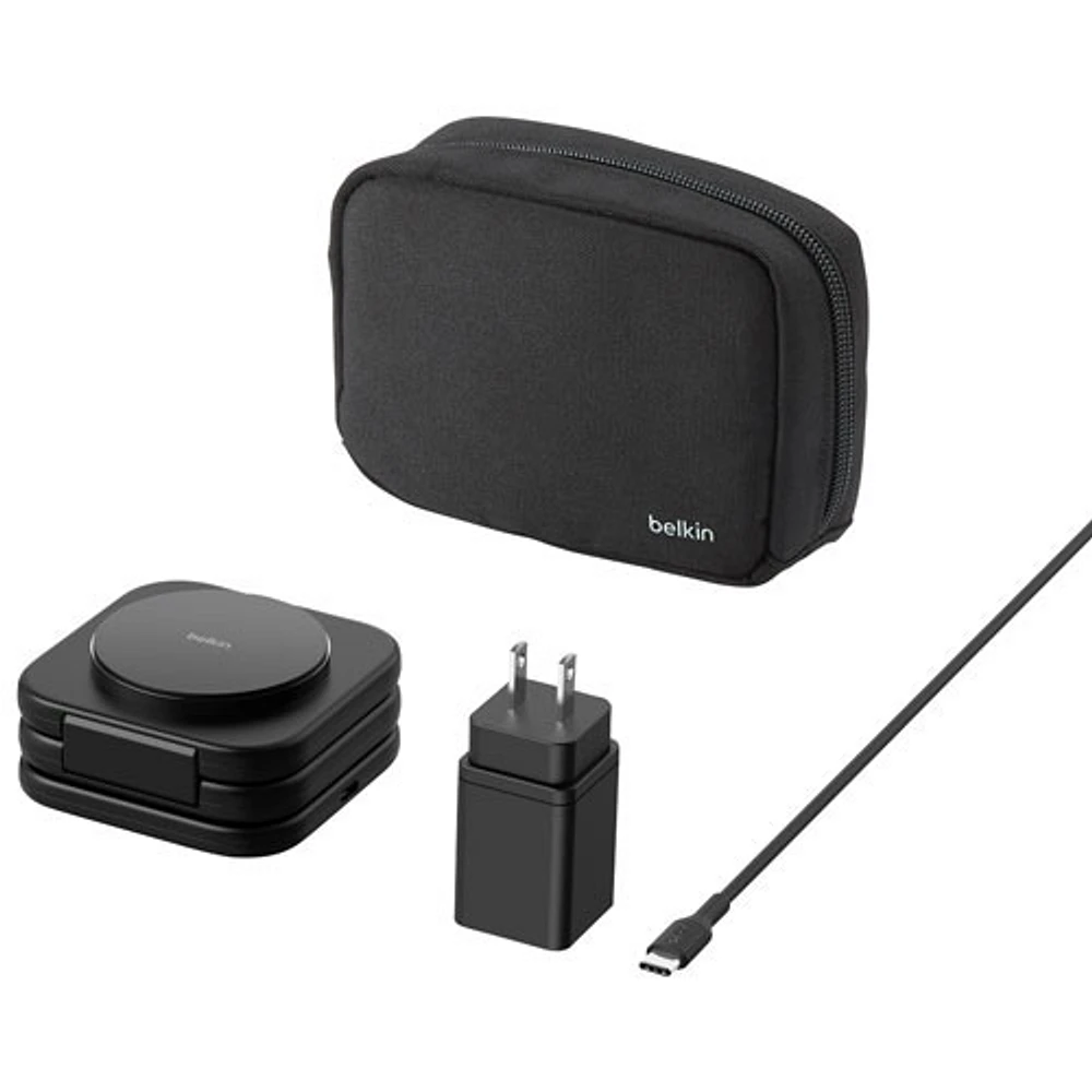 Belkin 3-in-1 15W Qi2 Wireless Travel Charging Pad with Travel Bag - Black