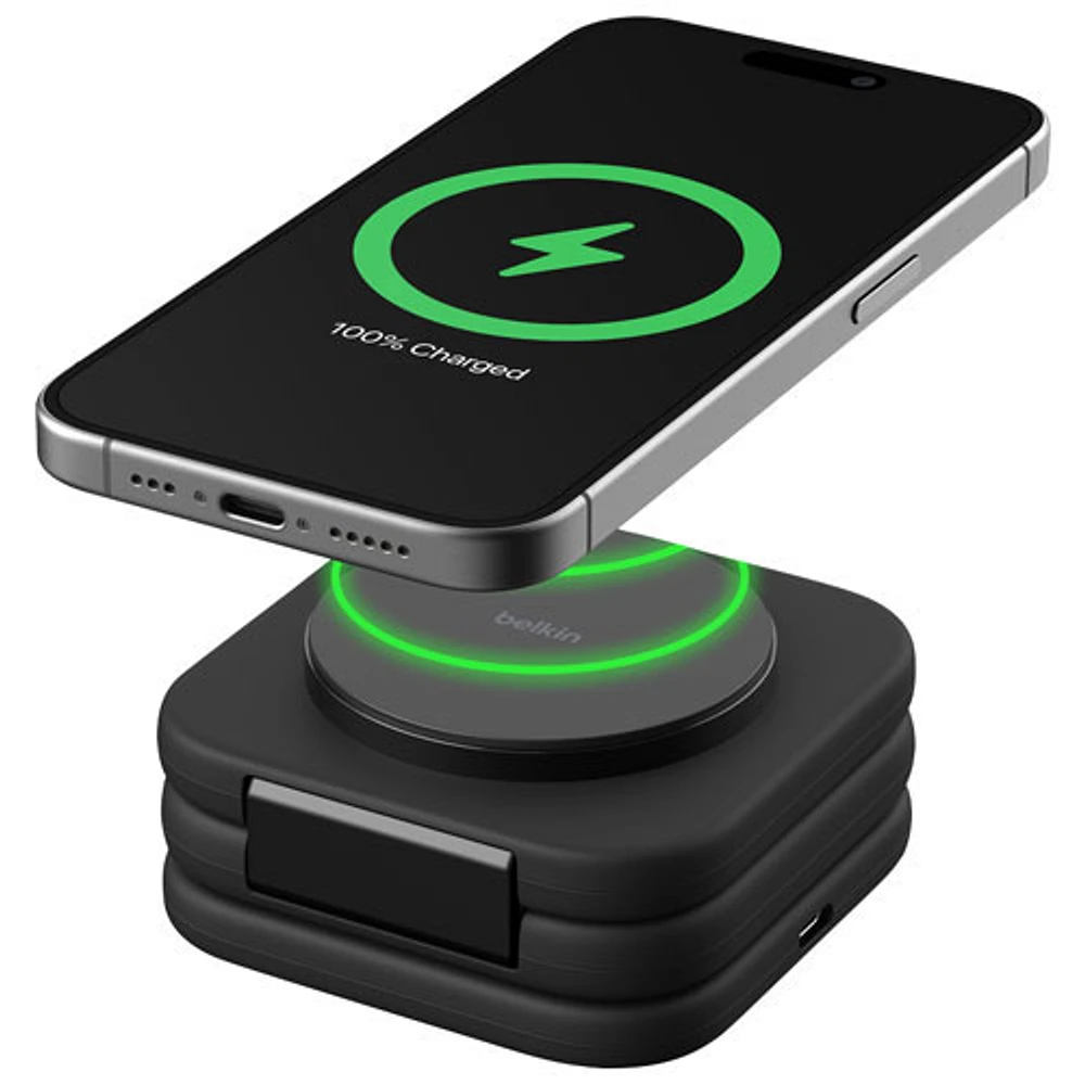 Belkin 3-in-1 15W Qi2 Wireless Travel Charging Pad with Travel Bag - Black