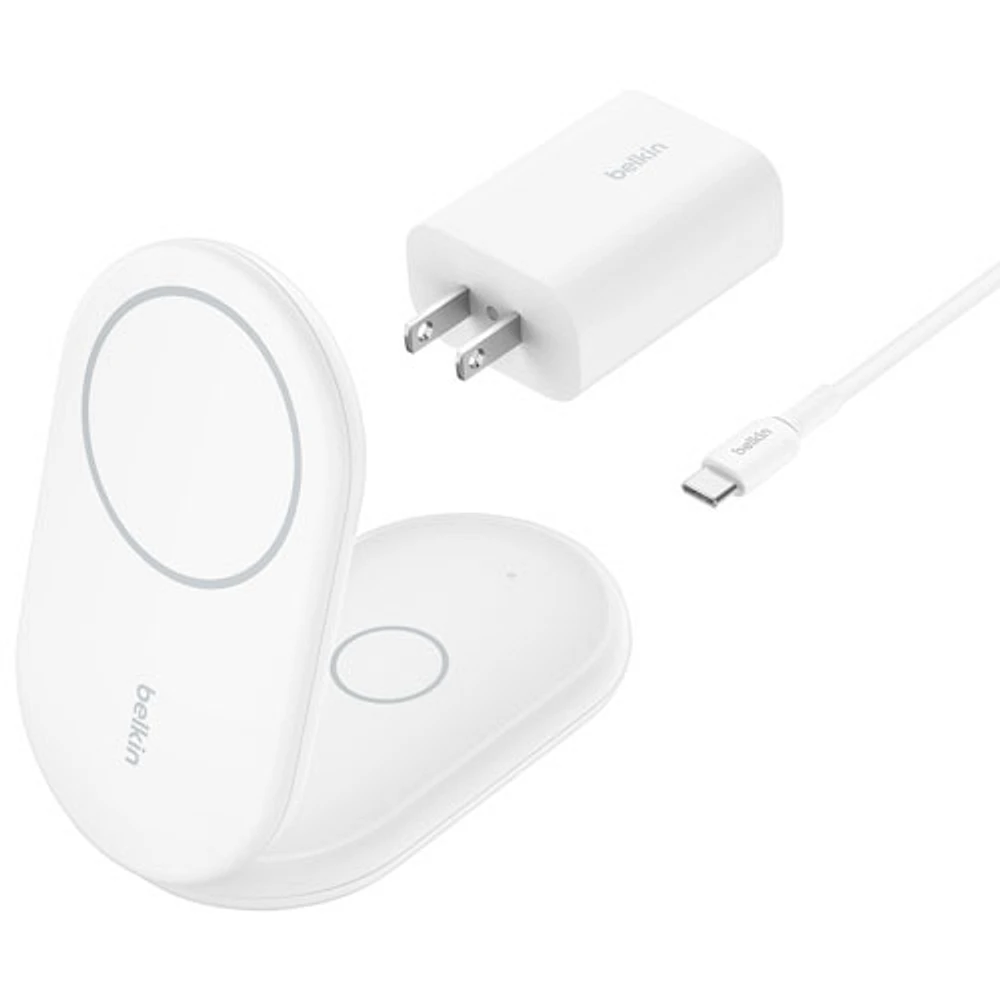Belkin 2-in-1 15W Qi2 Wireless Foldable Charging Stand - White