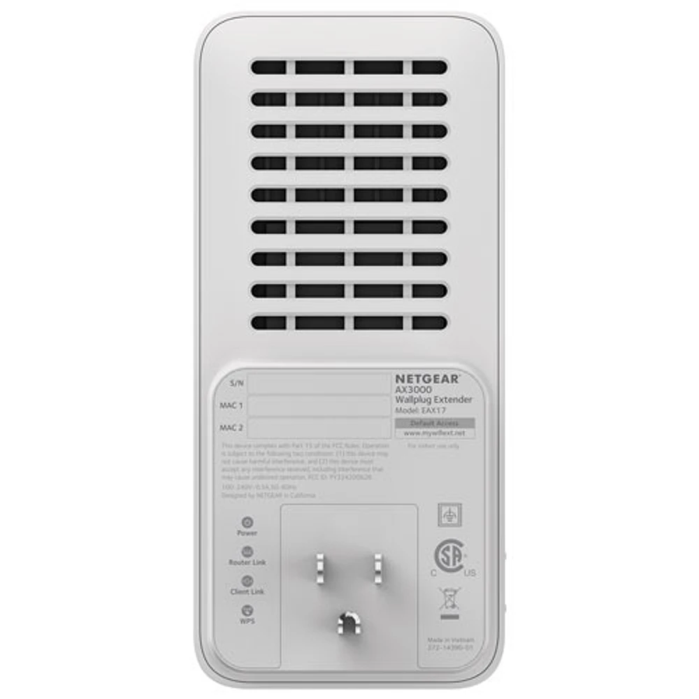 Prolongateur de portée Wi-Fi 6 à 4 flux AX3000 de NETGEAR (EAX17-100CNS)