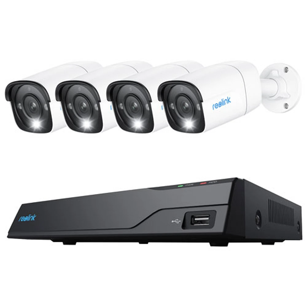 Système de surveillance avec fil 8 canaux à NVR de 2 To de Reolink avec 4 caméras compactes UHD 4K - Blanc