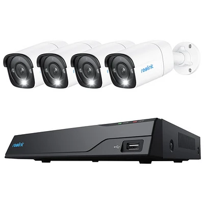 Système de surveillance avec fil 8 canaux à NVR de 2 To de Reolink avec 4 caméras compactes UHD 4K - Blanc