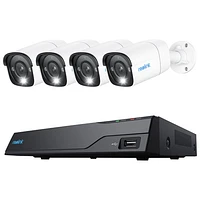 Système de surveillance avec fil 8 canaux à NVR de 2 To de Reolink avec 4 caméras compactes UHD 4K - Blanc